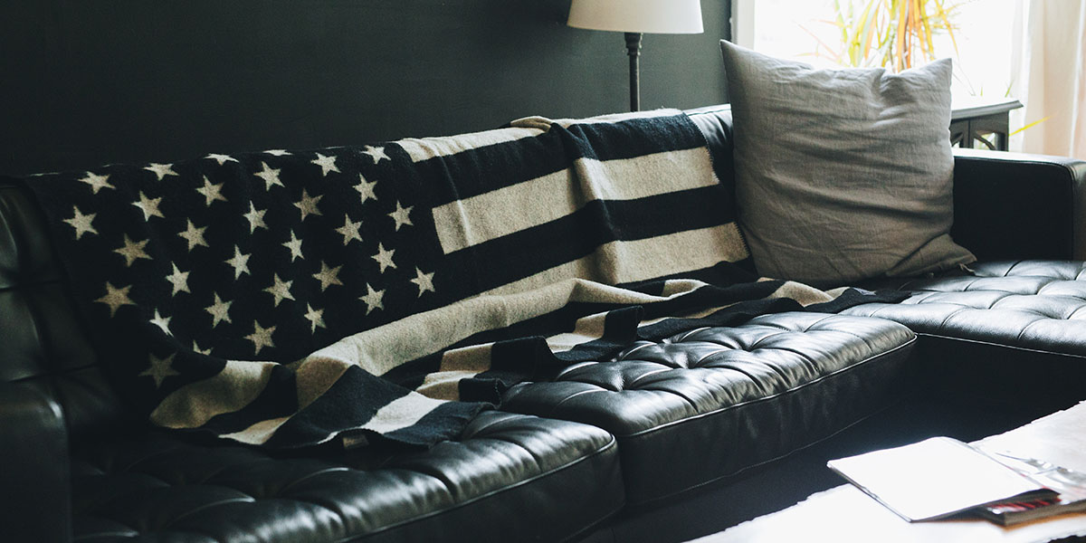 image of American Flag Black/Heather Gray Wool Throw