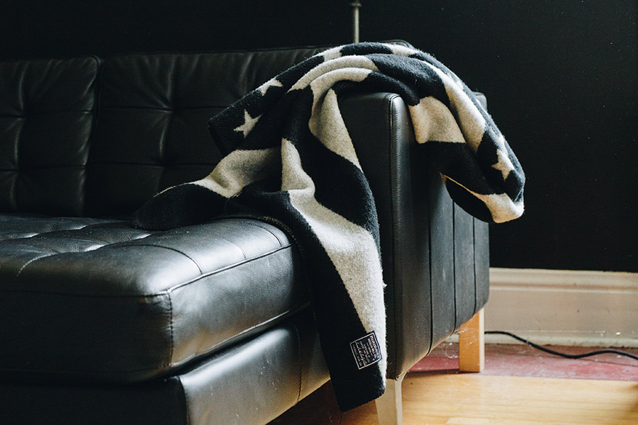 image of American Flag Black/Heather Gray Wool Throw