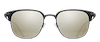 Matsuda M2036 sunglass in color black with a shiny black acetate brow bar and metal eyewire with silver mirrored semi flat lenses