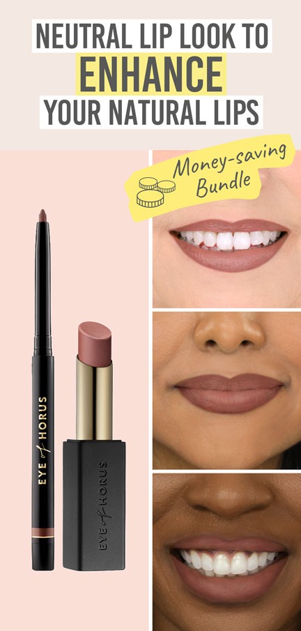 Eye of Horus Matte Rose Lipstick & Deep Nude Lip Liner Duo - Beauty and the Boutique - neutral lip look to enhance your natural lips