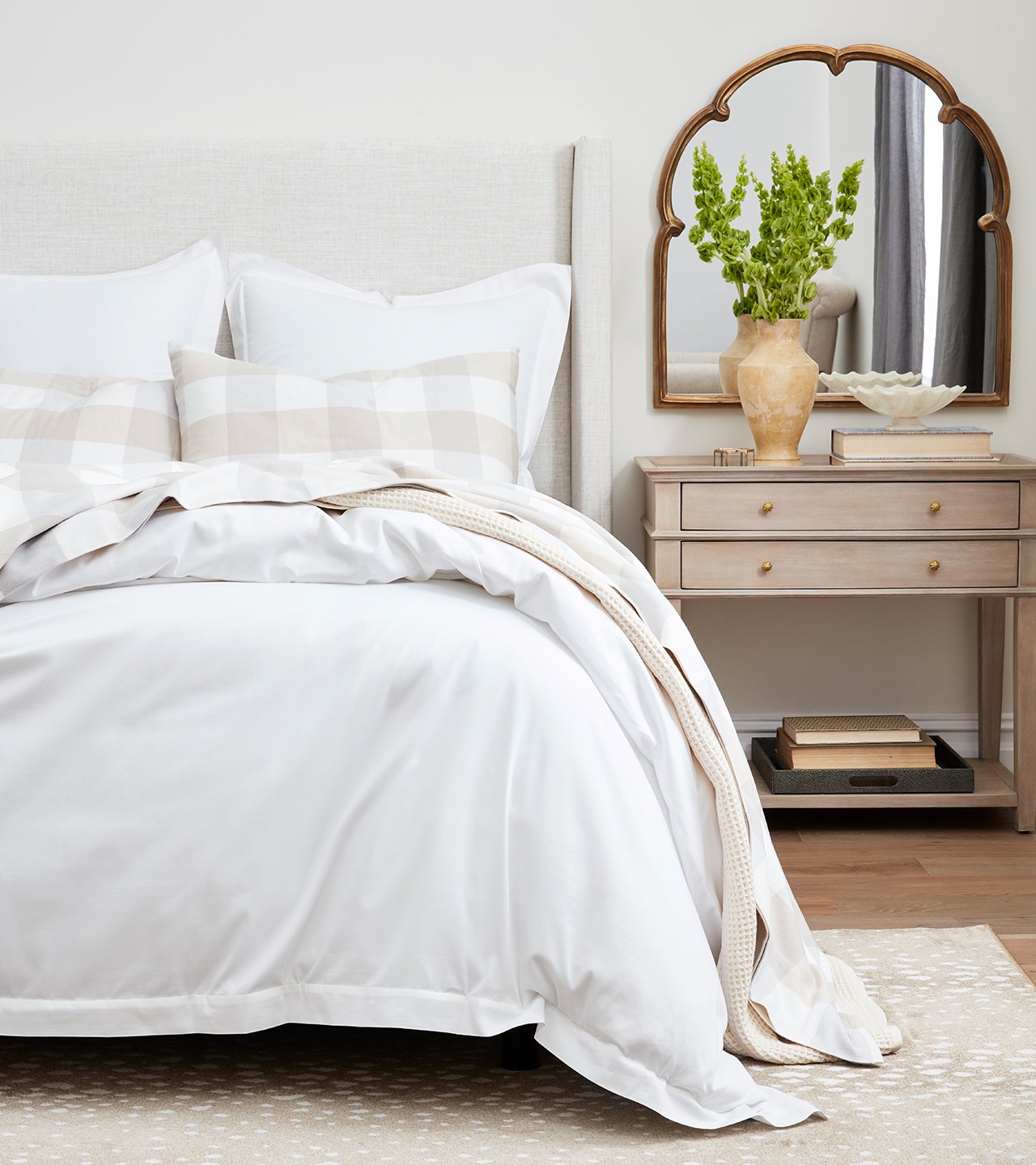 Pewter/Dune Buffalo Sheet Set on Bed