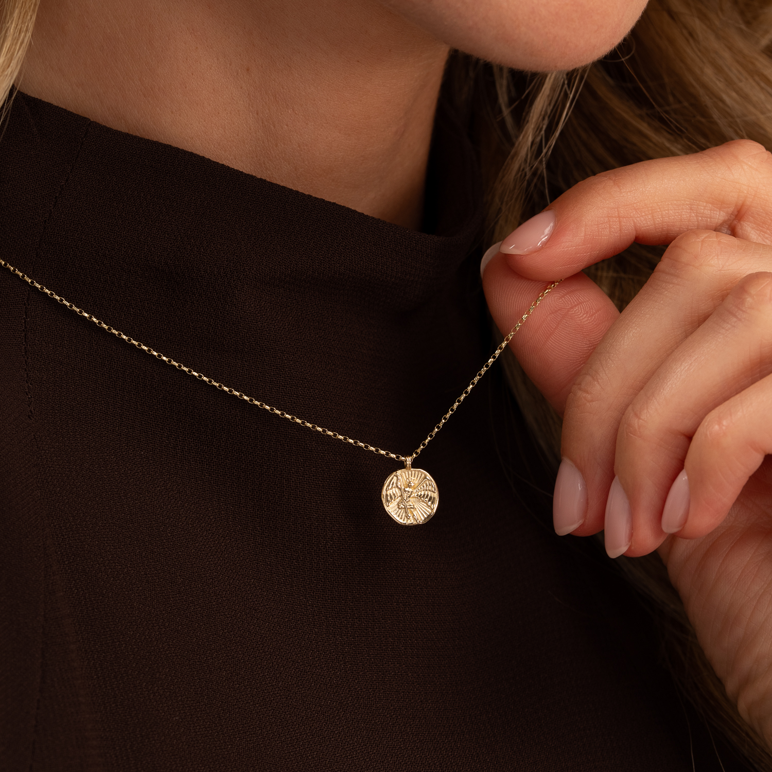 dower-and-hall-9k-gold-st-michael-tiny-talisman-necklace