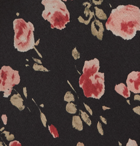 Petite contrast rose print puff sleeve midi dress