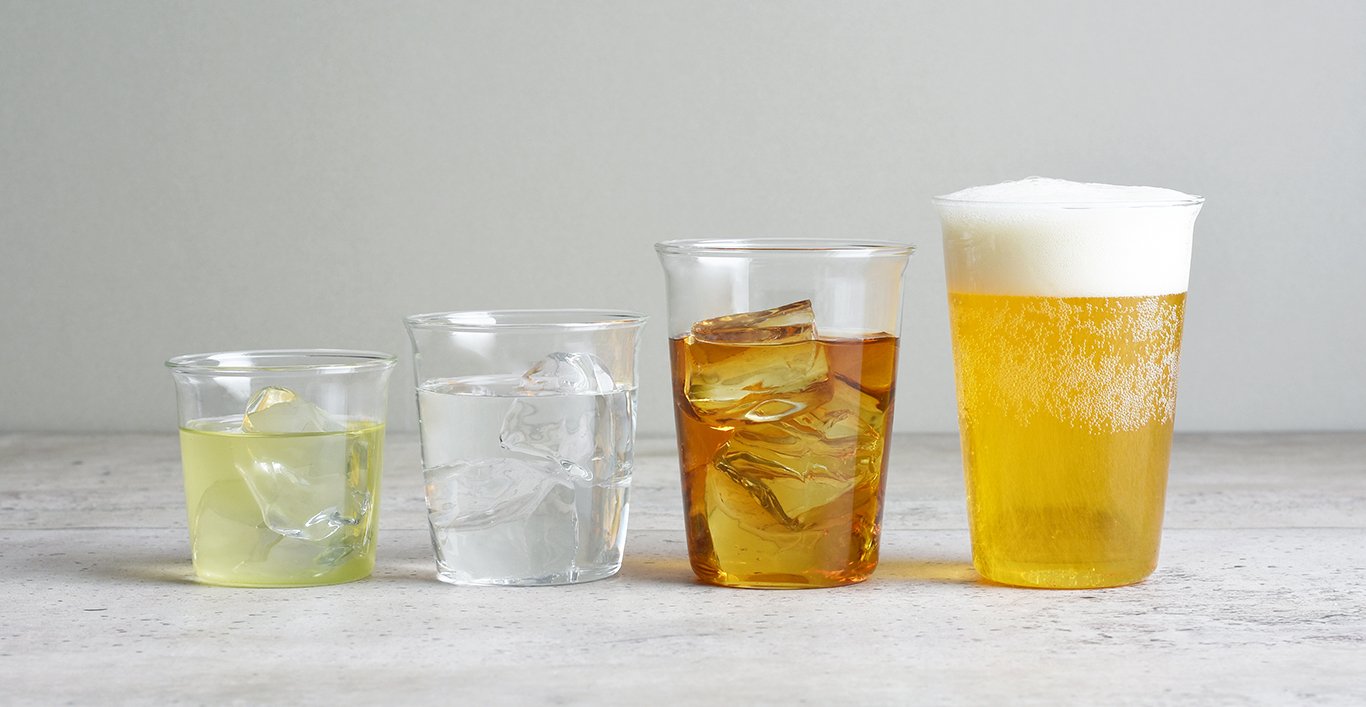  CAST collection of green tea, water, ice tea, and beer cups  