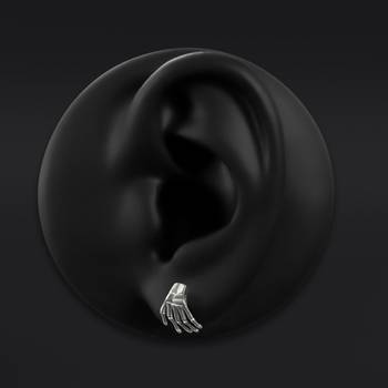 Stud Earrings, Silver, Skeleton Hands, 316L Stainless Steel - Pair