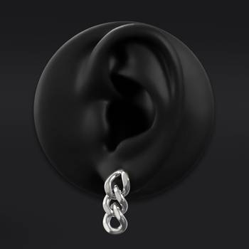 Stud Earrings, Silver, Dangle Chain Link, 316L Stainless Steel - Pair