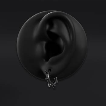 Huggie Hoop Earrings, Black, Spiked Edge, Stainless Steel - Pair