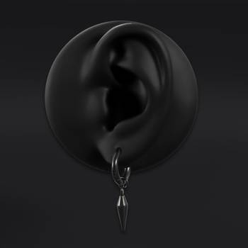 Clip on Earrings, Black, Hoop with Spike Dangle, Stainless Steel - Pair