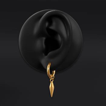 Clip on Earrings, Gold, Hoop with Spike Dangle, Stainless Steel - Pair