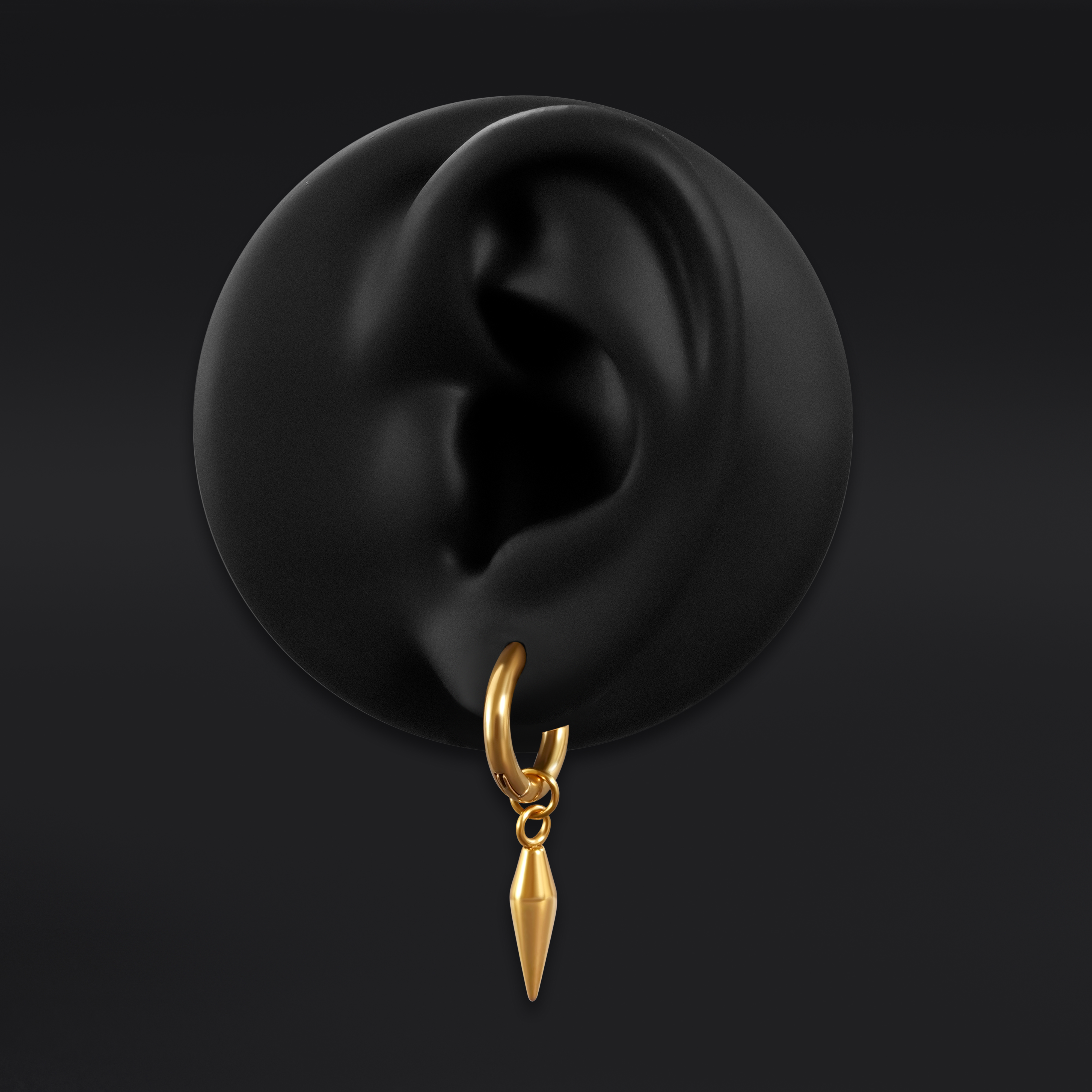 Stainless Steel Gold Clip On Hoop Earrings With Spike Dangle (Pair)