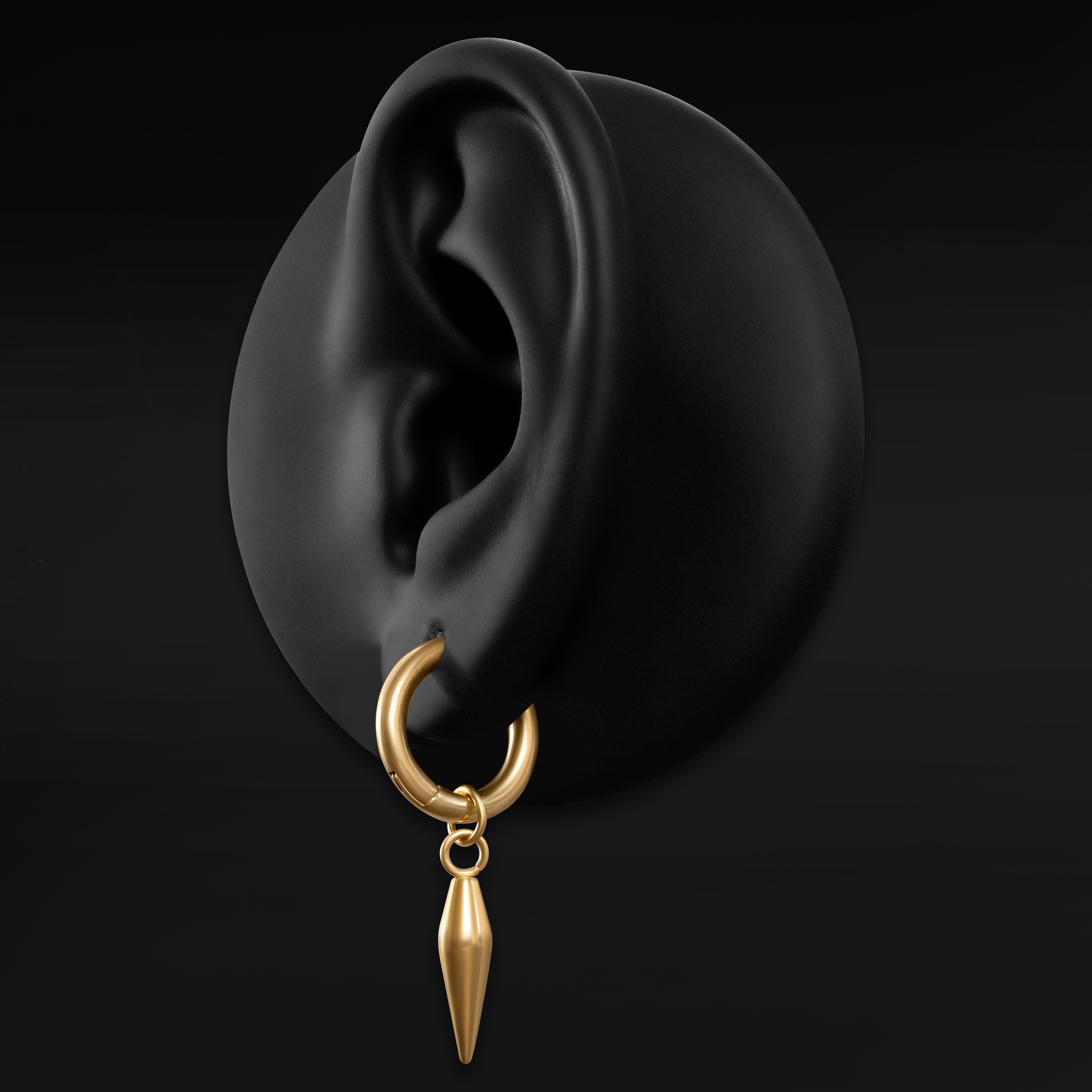  Stainless Steel Gold Clip On Hoop Earrings With Spike Dangle (Pair)