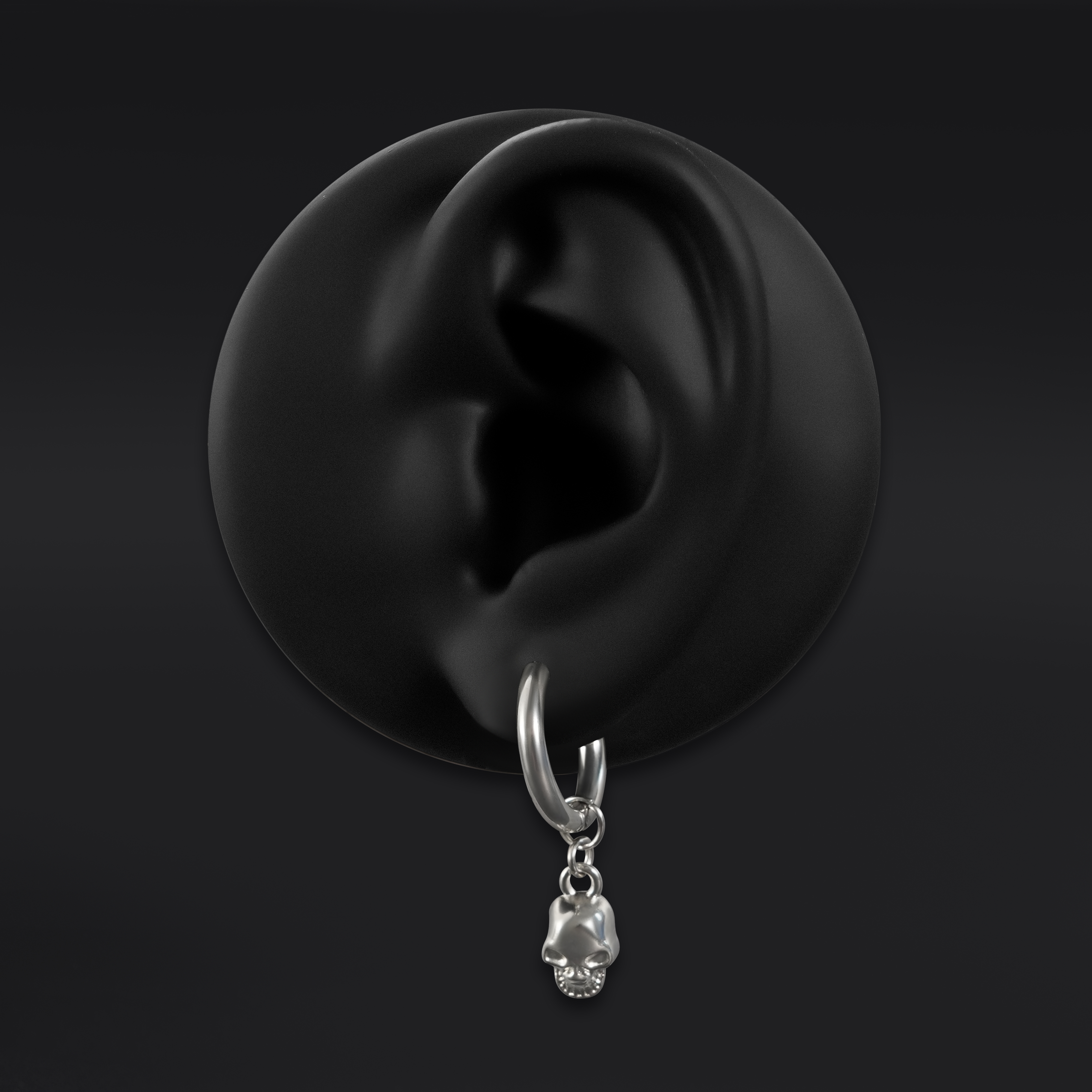  Stainless Steel Silver Huggie Hoop Earrings With Skull Dangle (Pair)