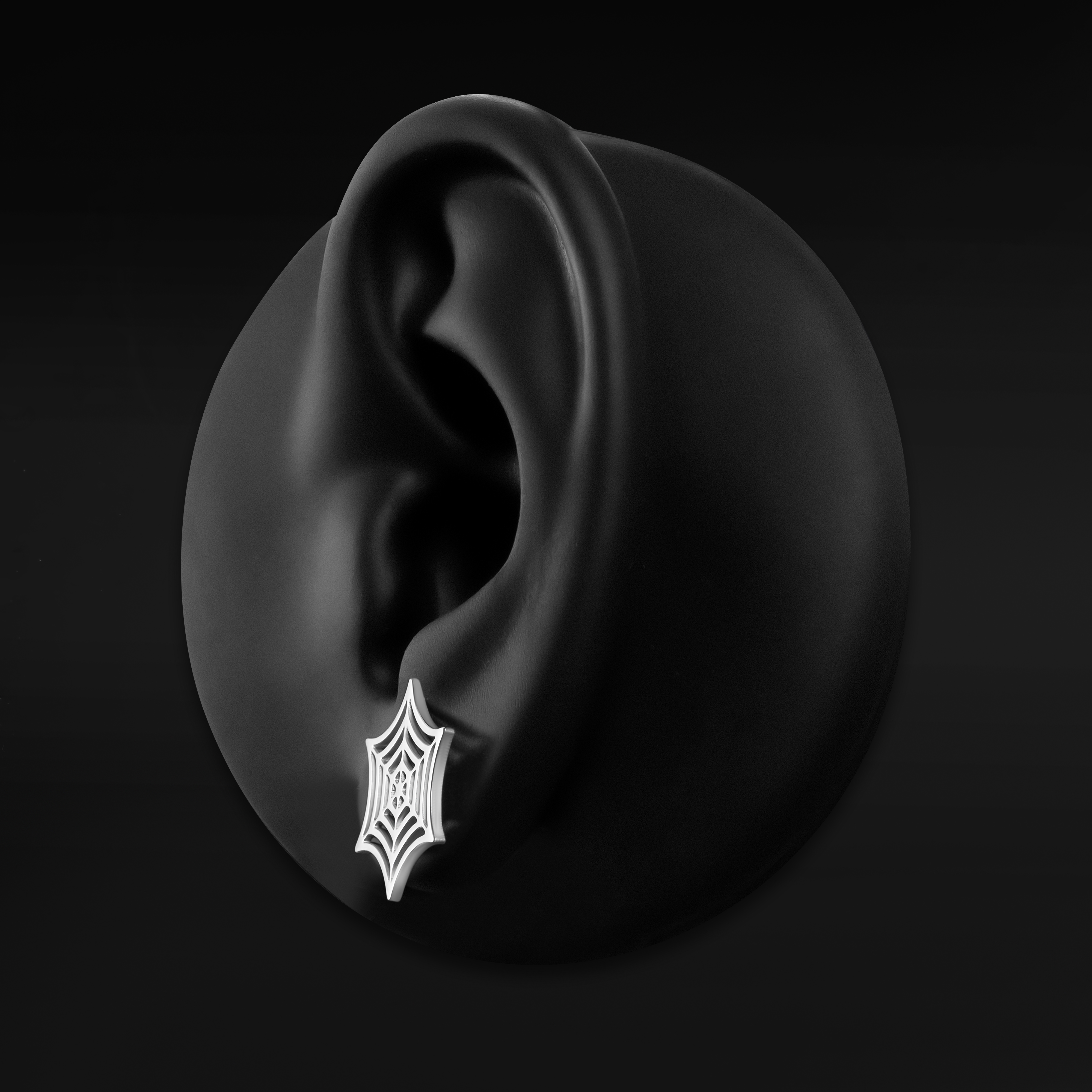  Titanium Silver Spider Web Stud Earrings (Pair)