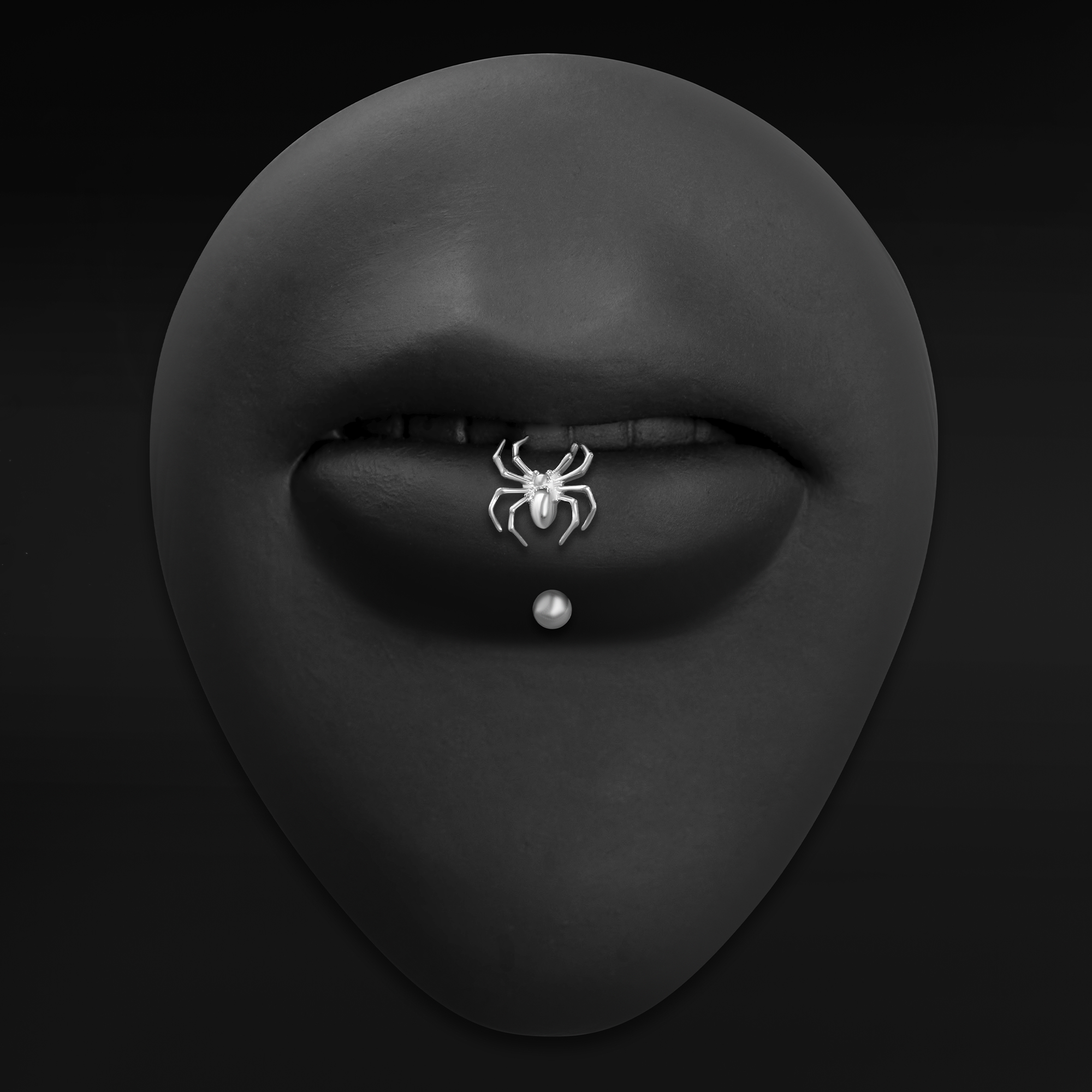 Silver Spider Vertical Labret Internally Threaded Titanium Curved Barbell 1.2mm Gauge
