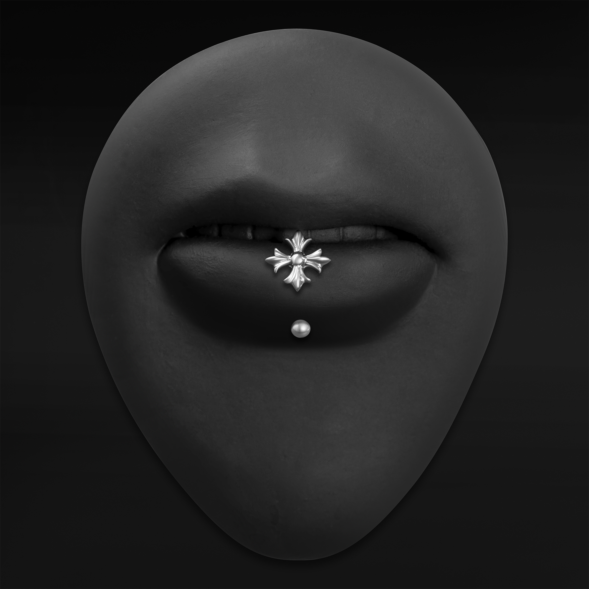 Silver Gothic Cross Vertical Labret Internally Threaded Titanium Curved Barbell 1.2mm Gauge