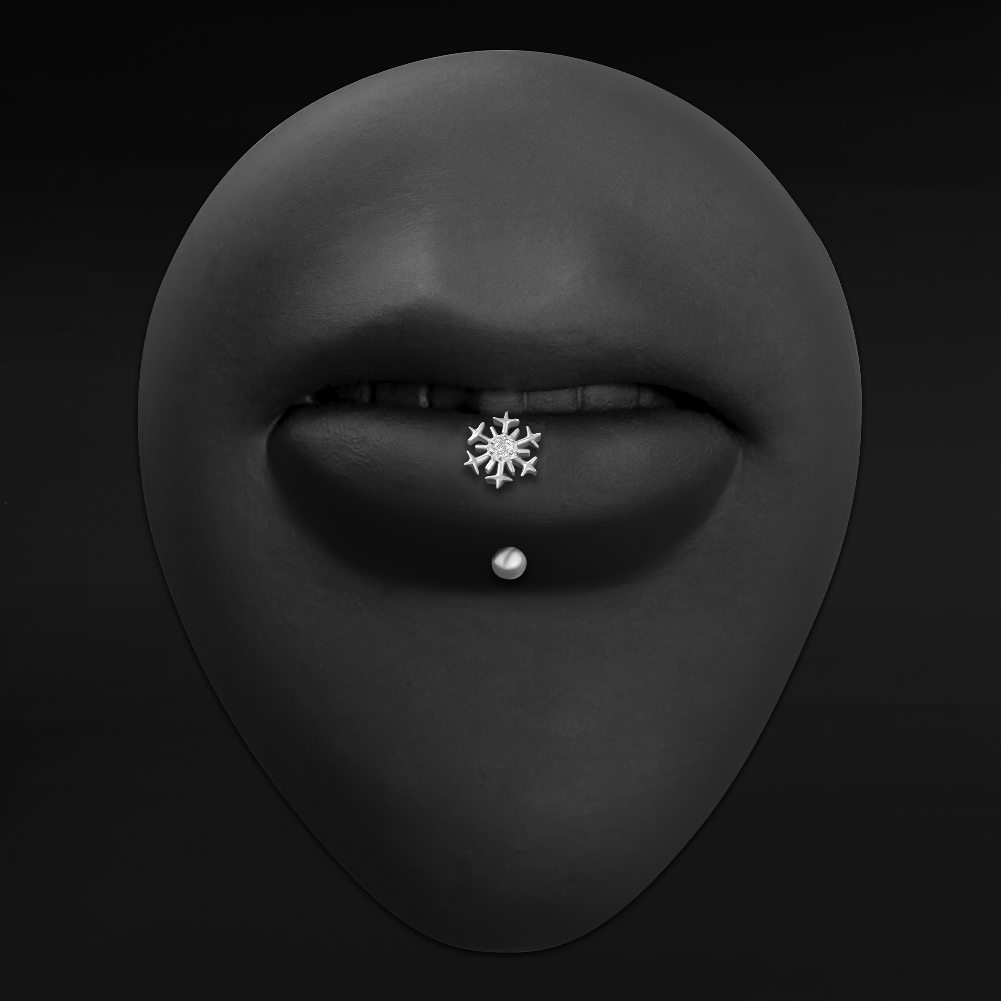 Silver Jewelled Snowflake Vertical Labret Internally Threaded Titanium Curved Barbell 1.2mm Gauge
