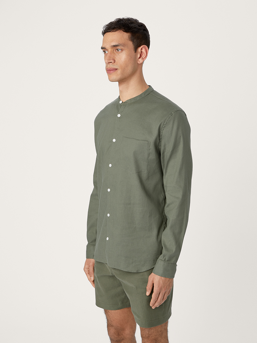 M's Linen washed stand collar L/S shirt
