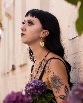 Gold Steel The Auric Sacred Heart Charm Double Flare Dangle Ear Tunnel / Plug / Gauge