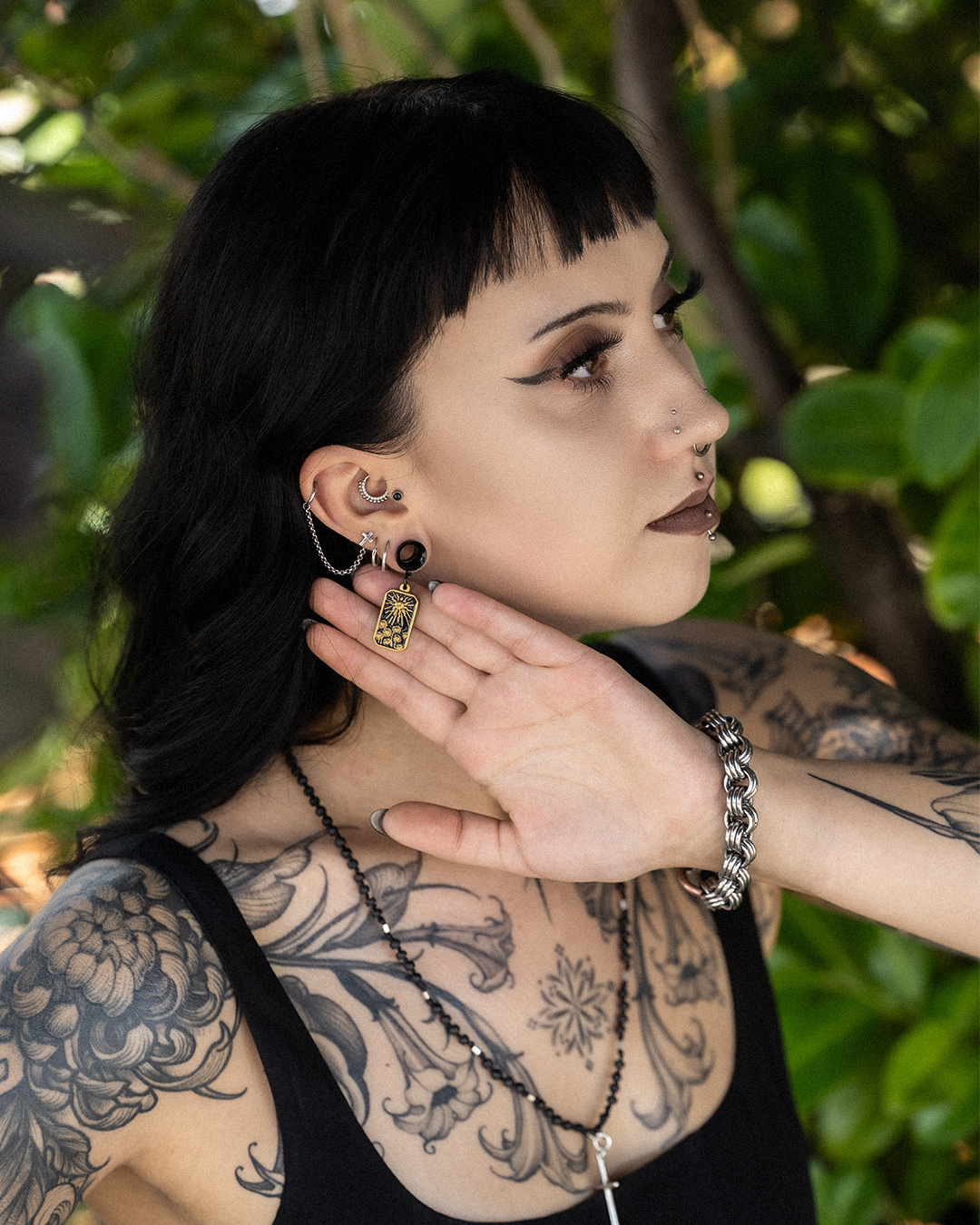  The Blooming Sun Charm Black Steel Double Flared Tunnel Dangle / Plug / Gauge