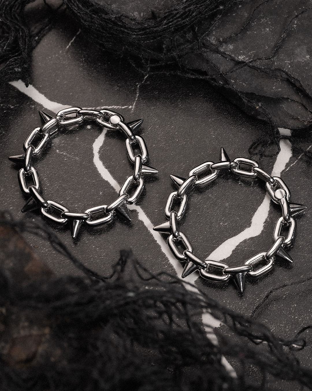 Alternative Silver Spiked Chain Earring Hanger Ear Weights (Pair)