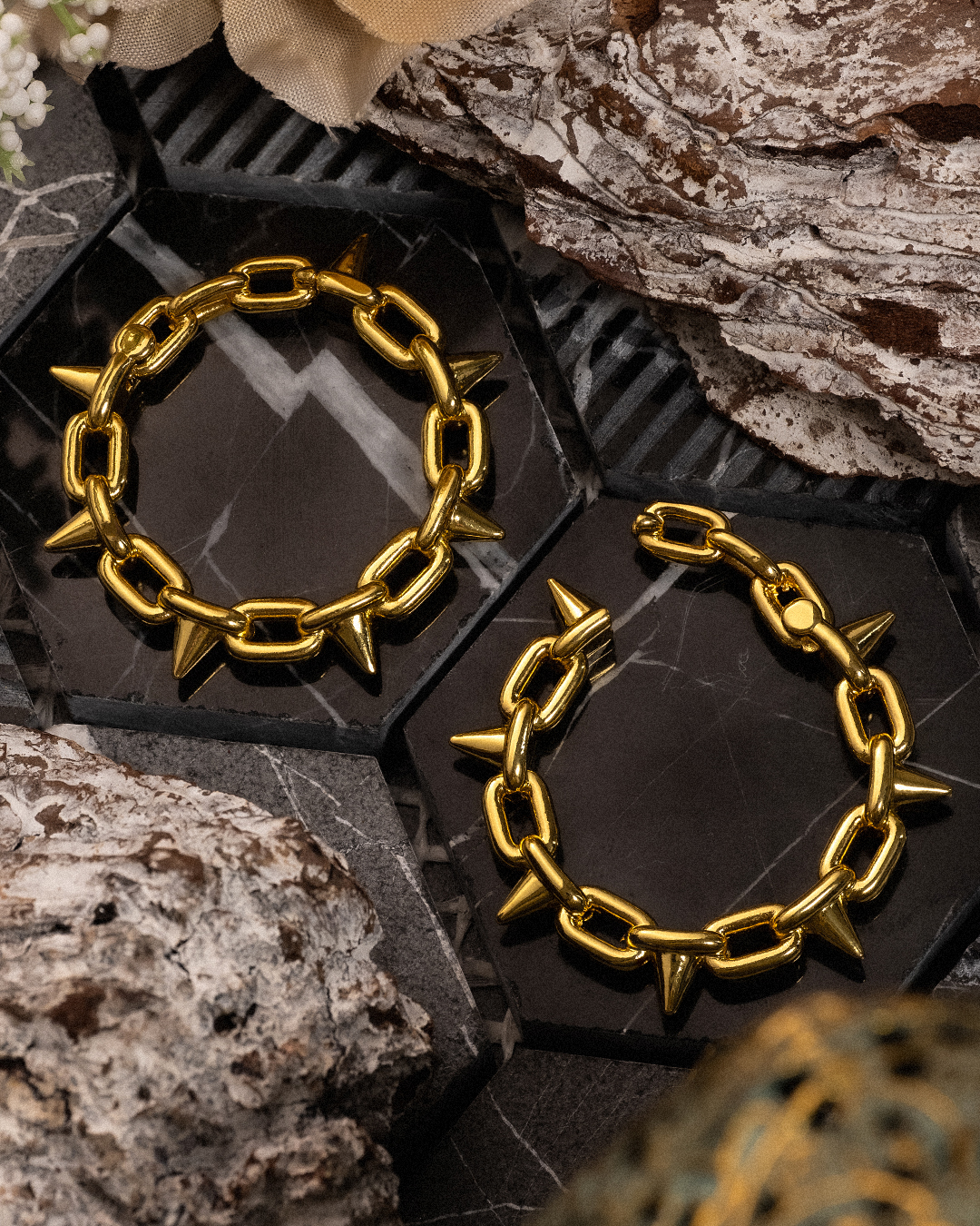Alternative Gold Spiked Chain Earring Hanger Ear Weights (Pair)