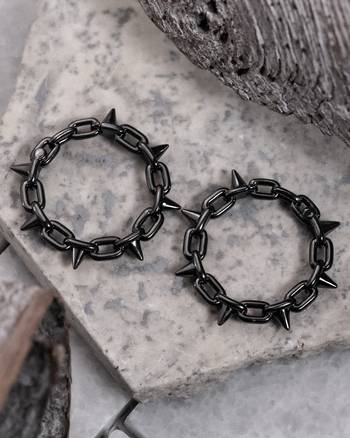Alternative Black Steel Spiked Chain Ear Hangers - Pair