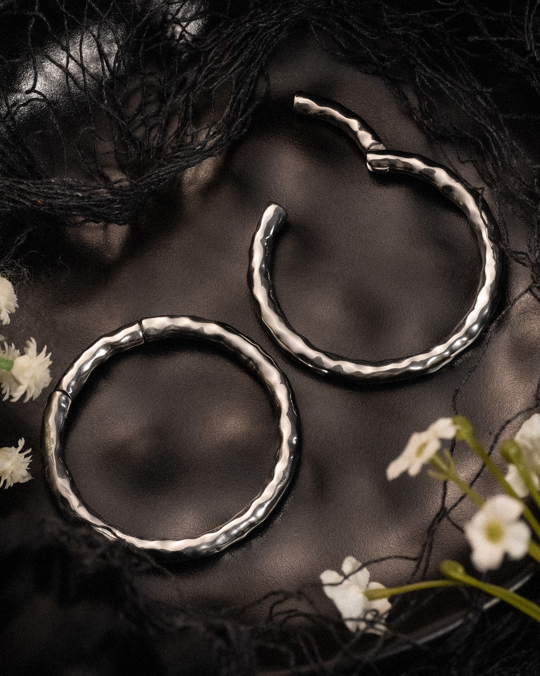 Alternative Silver Hammered Steel Hoop Earring Hangers (Pair)