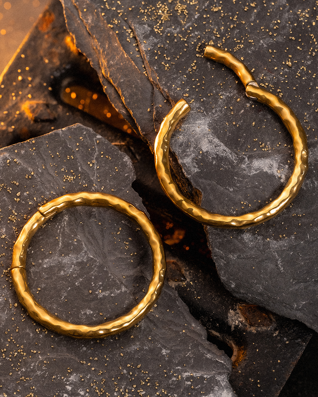 Alternative Gold Hammered Steel Hoop Earring Hangers (Pair)