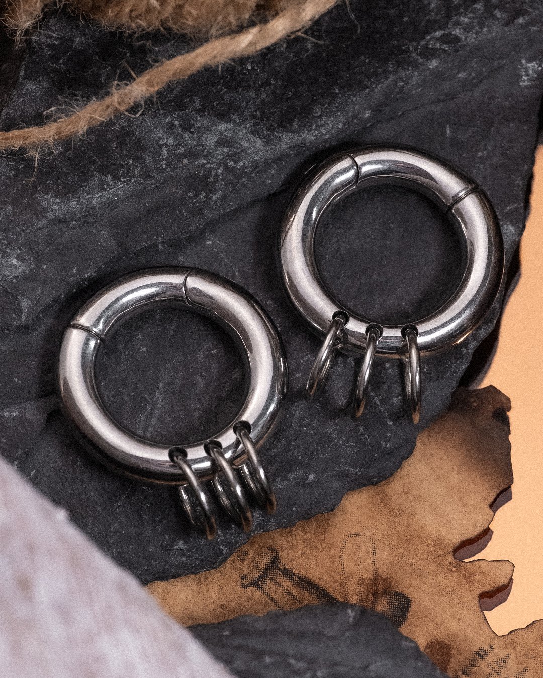 Alternative Triple Ring Silver Steel Hoop Earring Hangers (Pair)