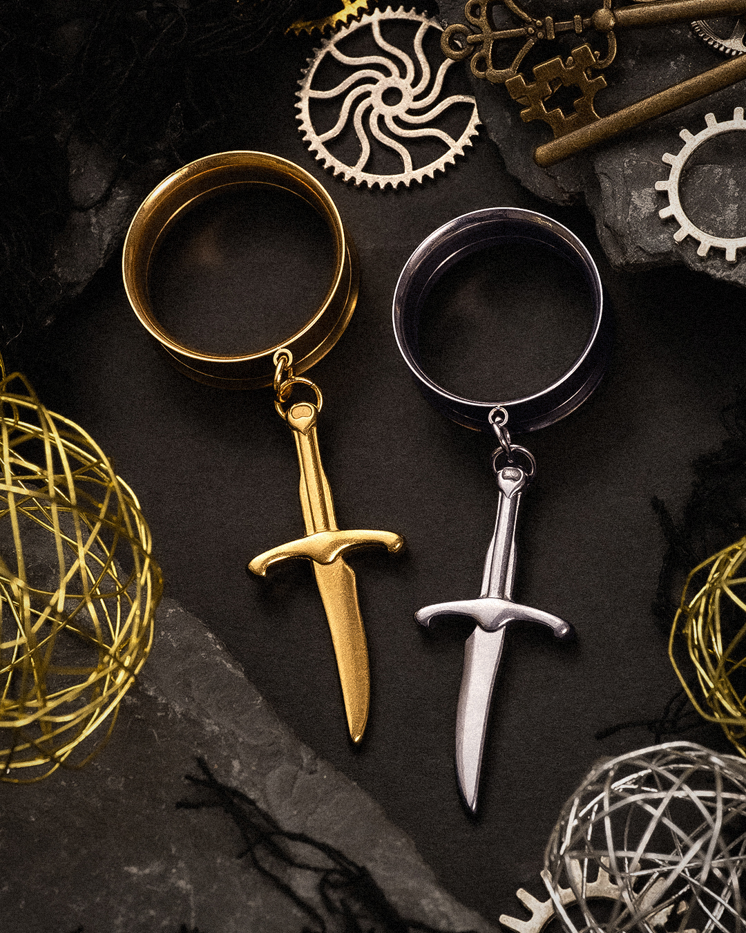 Silver Dagger Double Flared Tunnel Dangle / Plug / Gauge