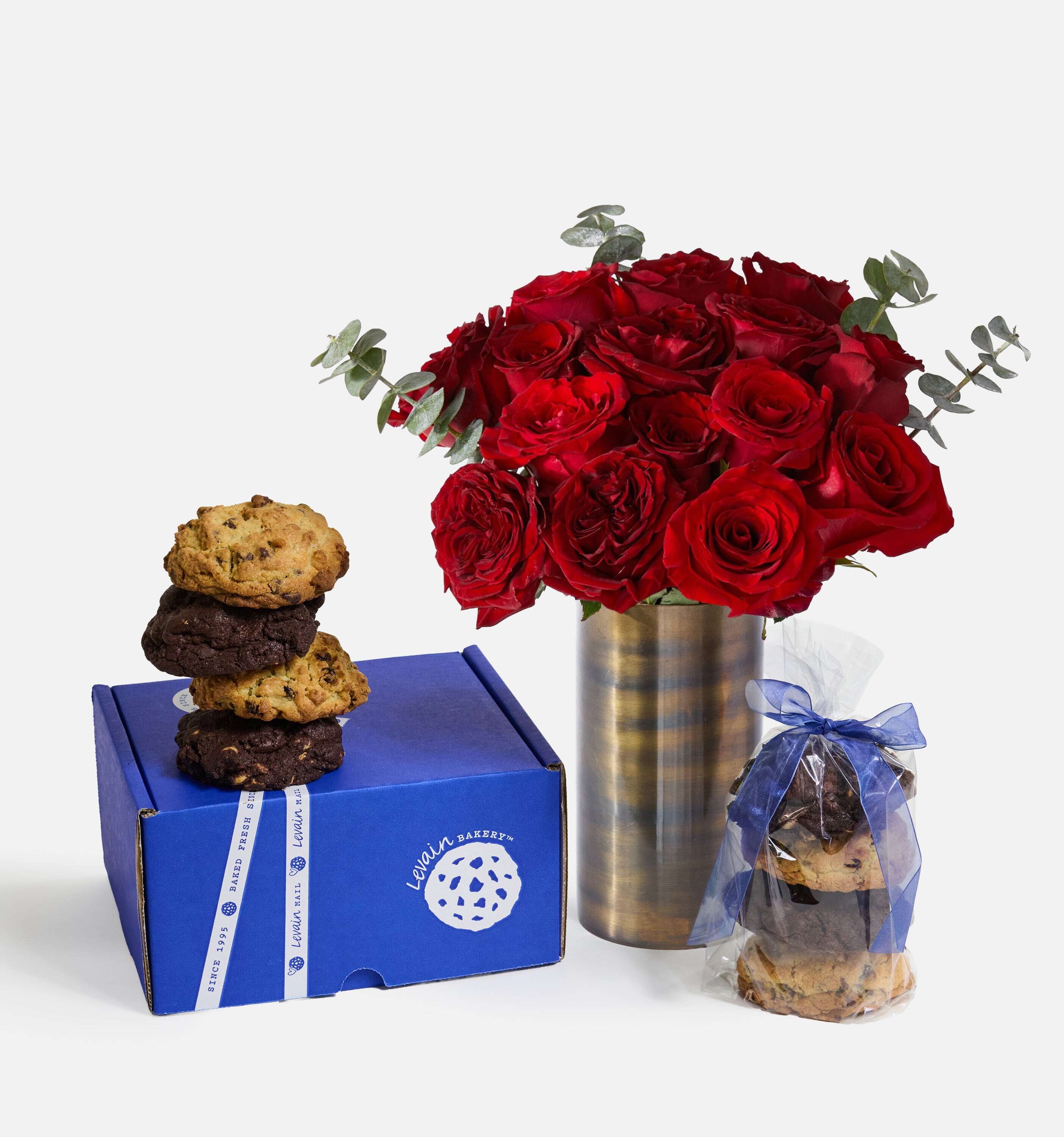 Valentine's Day Flowers & Cookies Gift Set