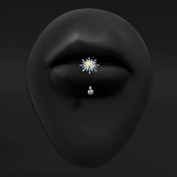 Silver Opal Sparkle Vertical Labret Internally Threaded Titanium Curved Barbell 1.2mm Gauge