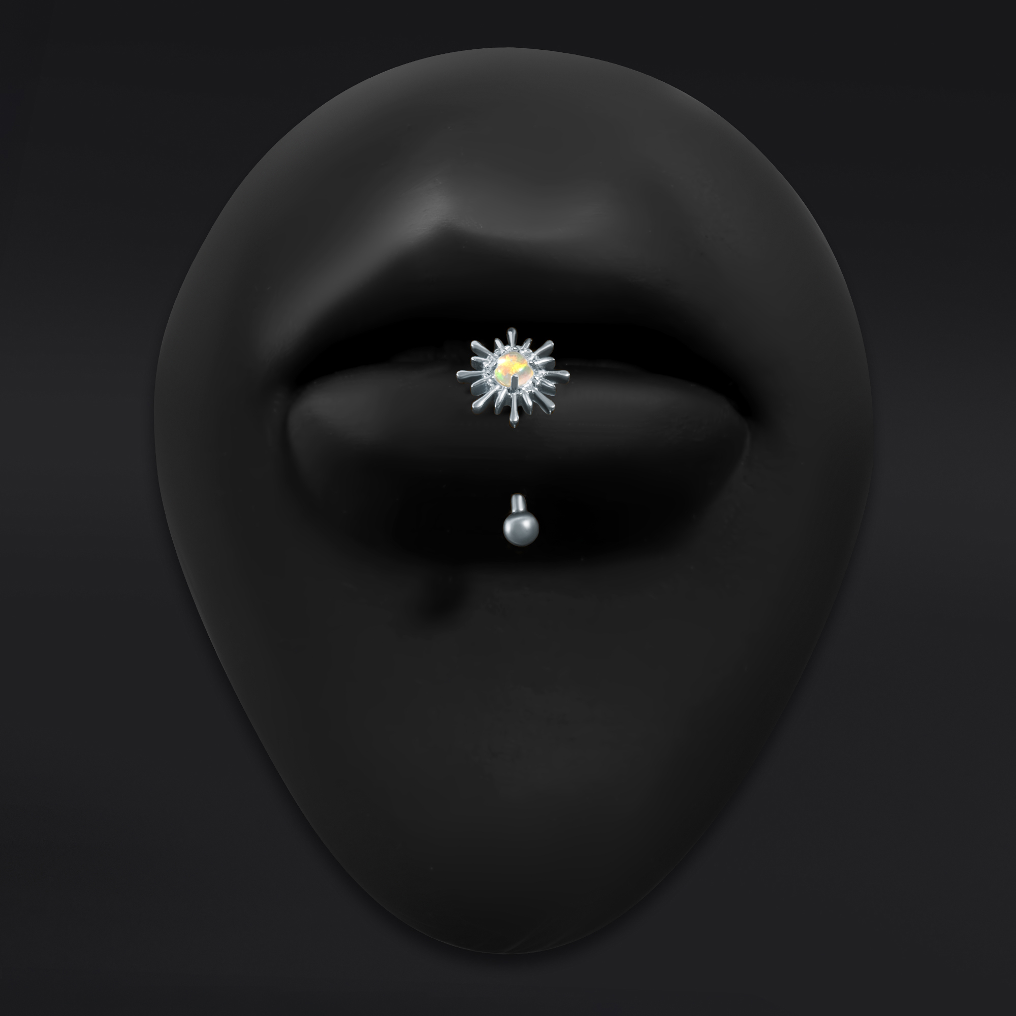 Silver Opal Sparkle Vertical Labret Internally Threaded Titanium Curved Barbell 1.2mm Gauge