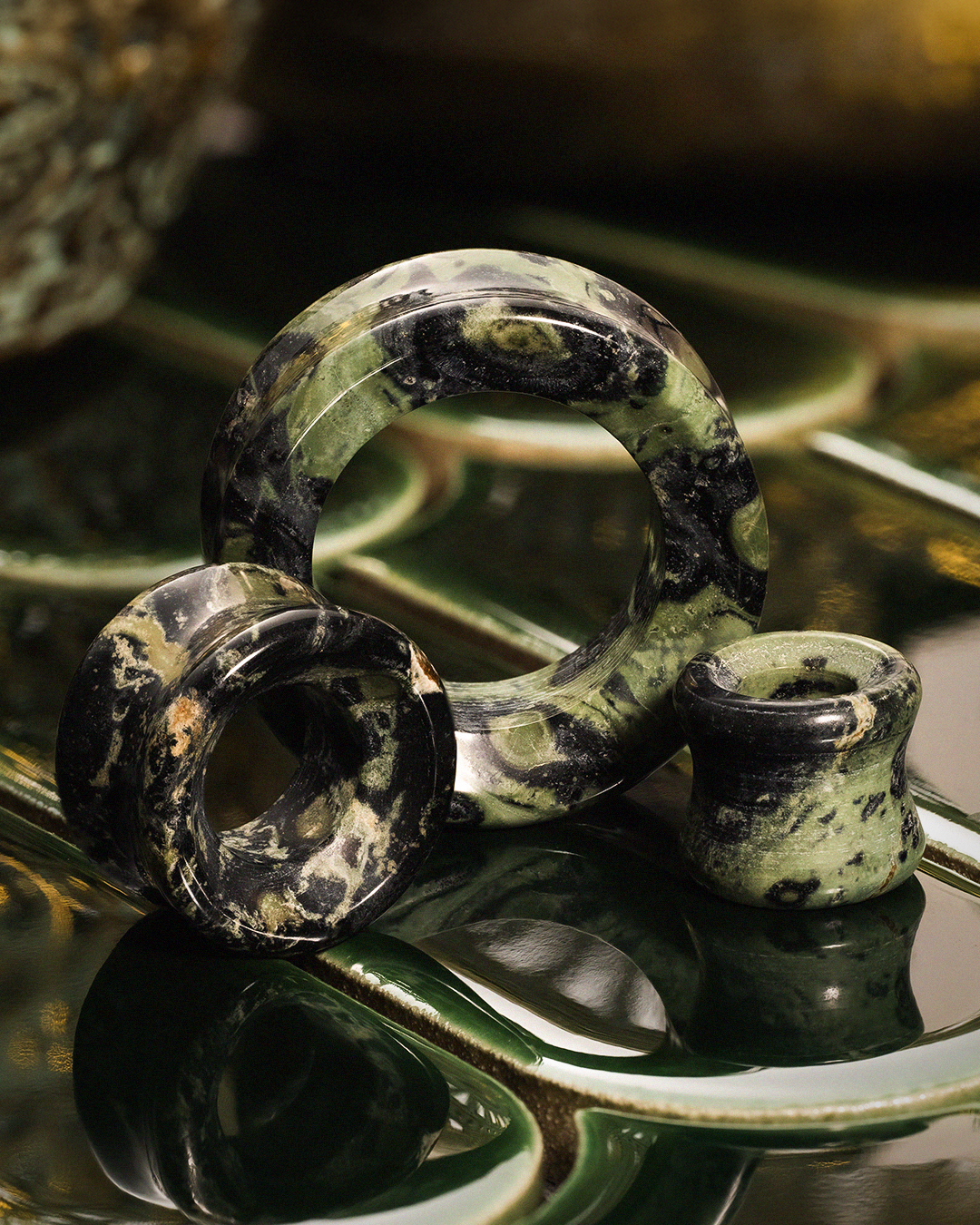 Green Eye Jasper Double Flare Tunnel / Plug / Gauge