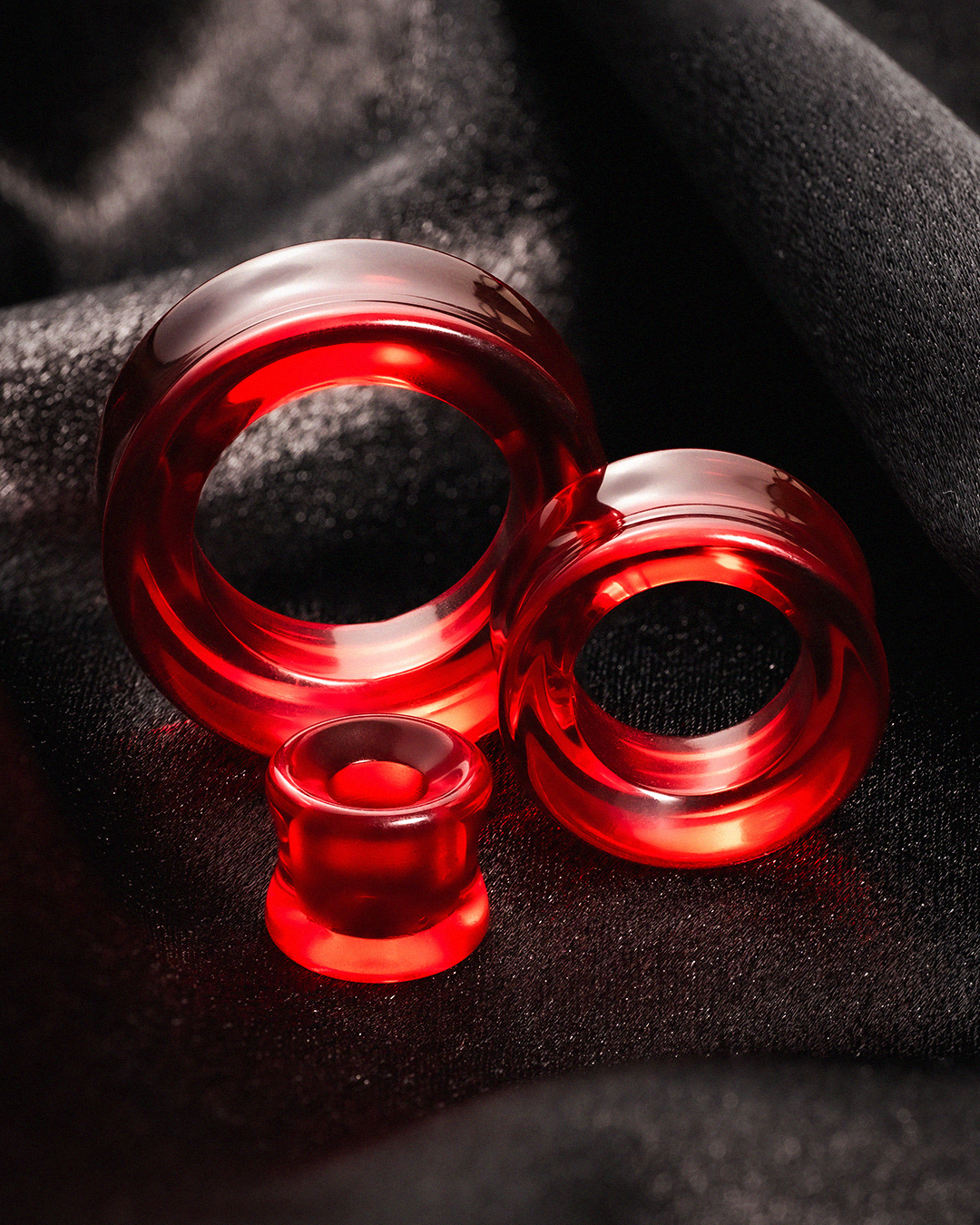Girl wearing alternative Red Glass Ear Tunnel