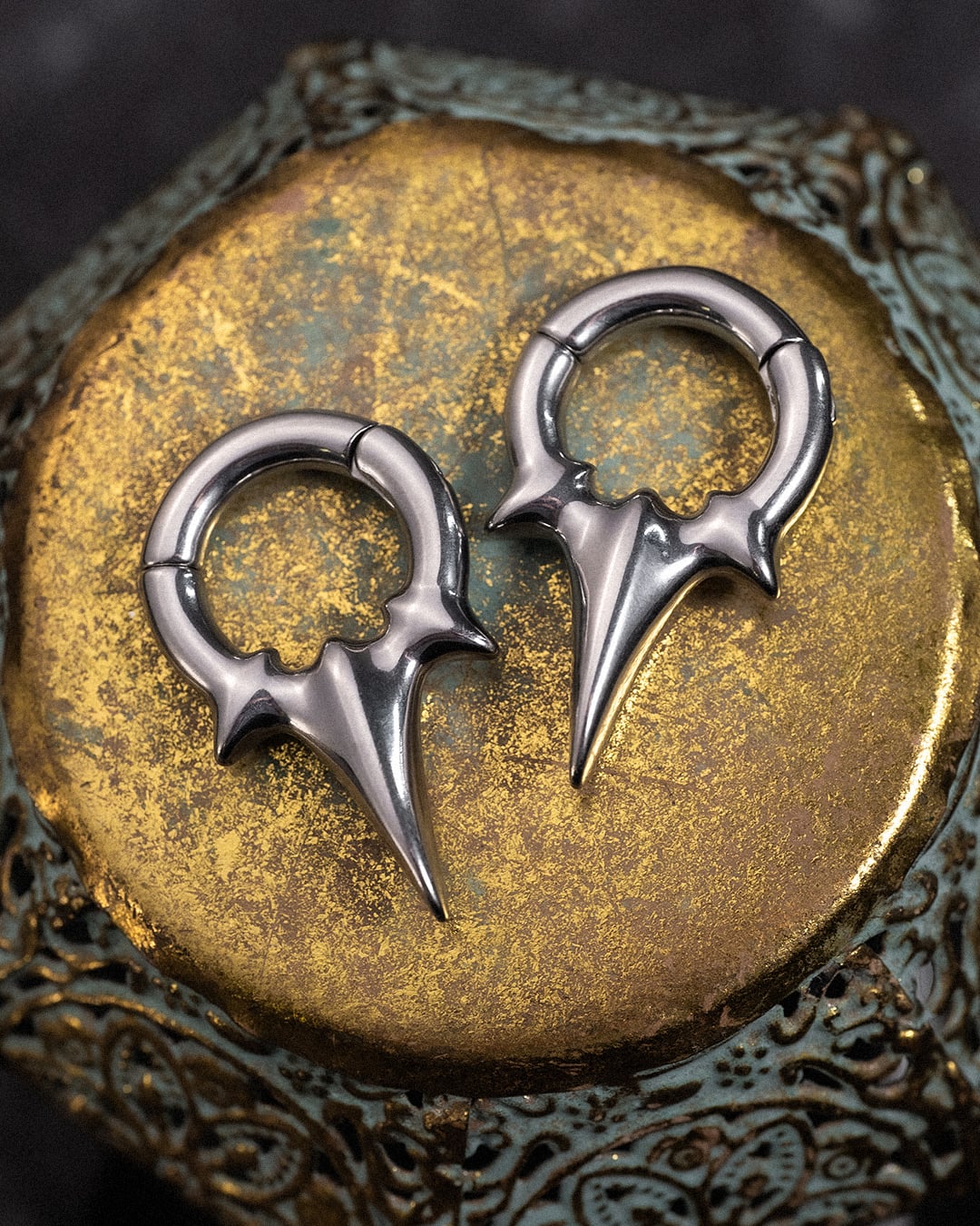 Alternative  Silver Steel Sacred Heart Ear Hangers - Pair