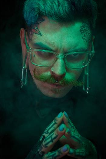 Alternative Tattooed man wearing Gold Steel Safety Pin Ear Weights - Pair