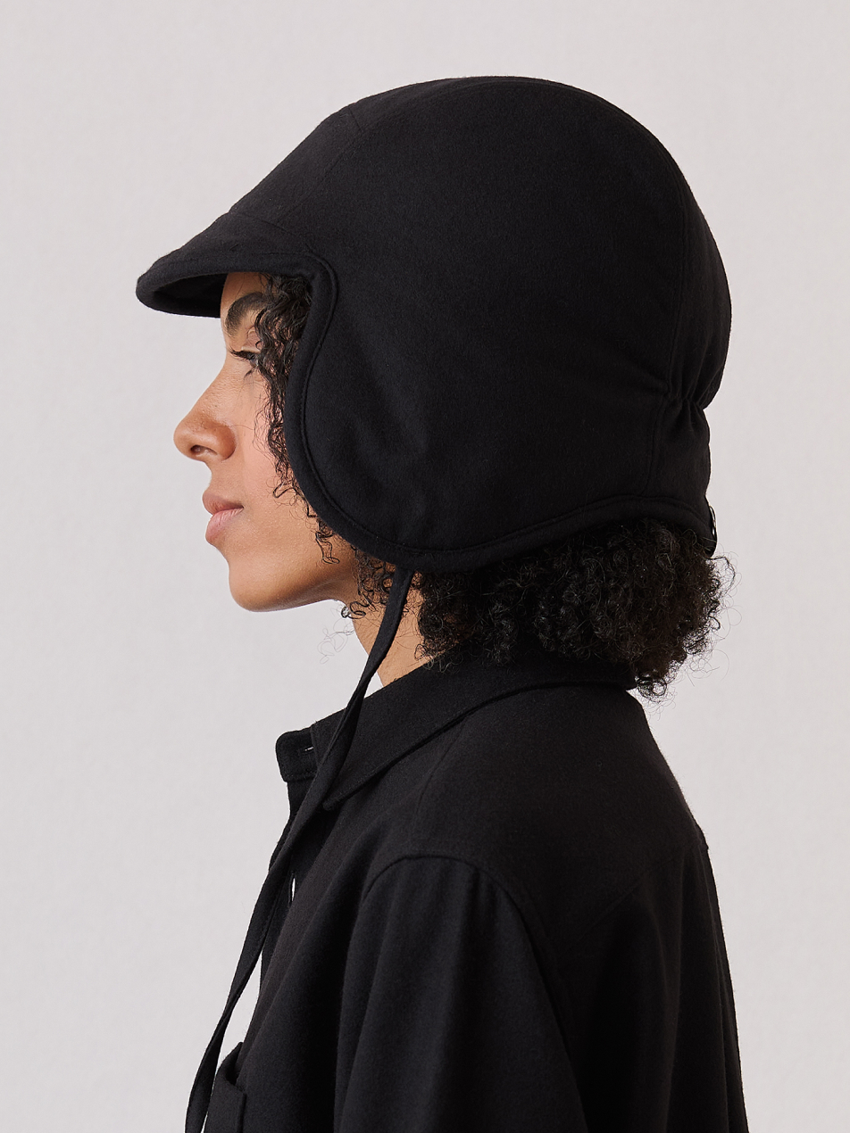 The Trapper Hat (Black Enamel Merino Wool)