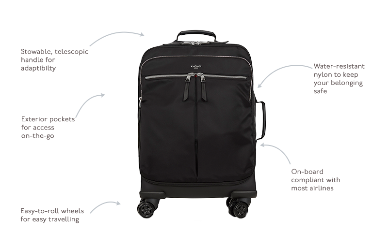 KNOMO Park Lane 4 Wheel Carry-on Product Features Annotated Image | knomo.com