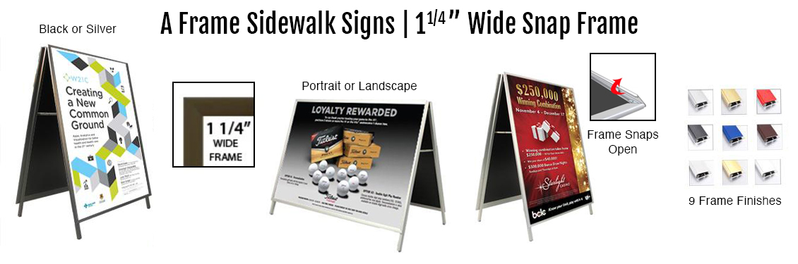 A-Frame 30x30 Sign Holder  Security Snap Frame 1 1/4 Wide FREE Shipping –  Displays4Sale