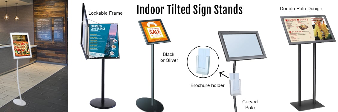 Adjustable Floor Stand with Rotating and Tilting Sign Frame 8.5” x 11” for  Menus, Posters & Signs