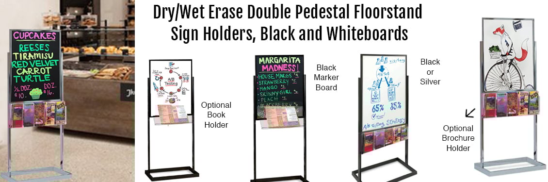 Wet-Erase-Double-Pedestal-Floorstand-Sign-Holders-Black-and-Whiteboards-copy