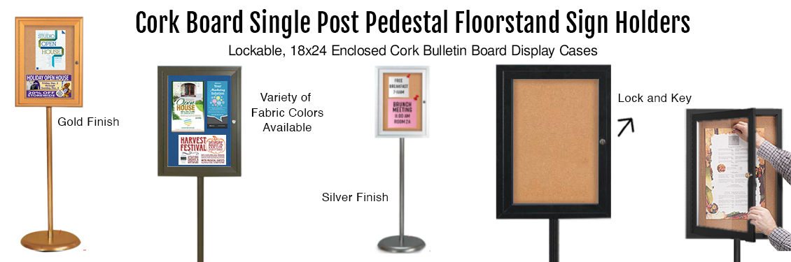 18 x 24 Bulletin Cork Board Single Pedestal  Gold Locking Display Case –  Displays4Sale