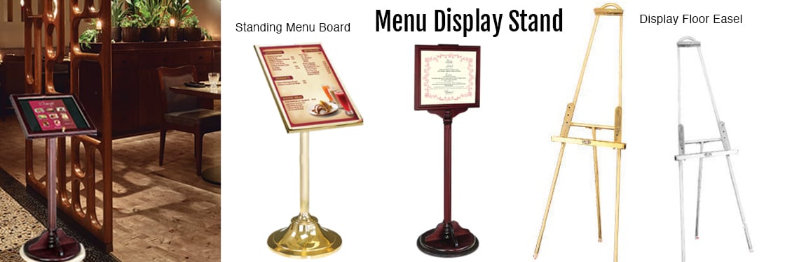 Menu & Poster Display Stand w/BRASS Frame 30H x 22W - Neon