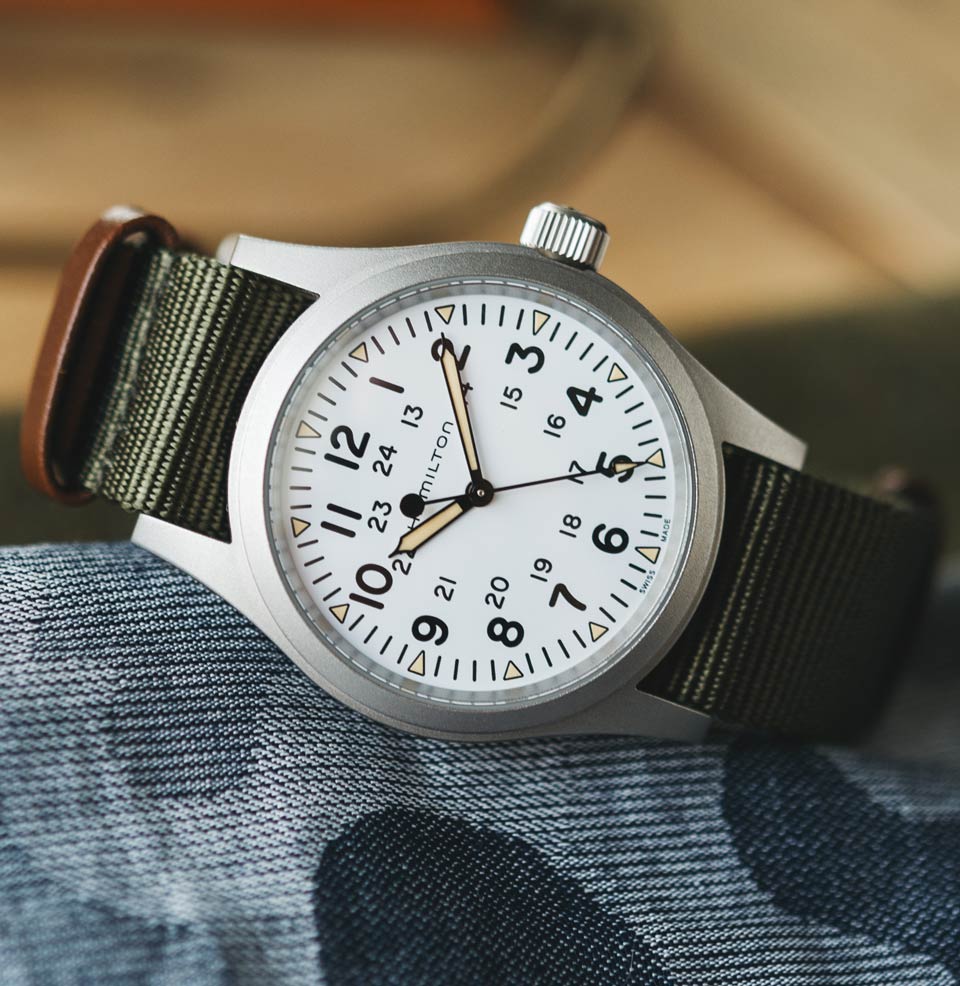 Hamilton khaki field mechanical white online dial