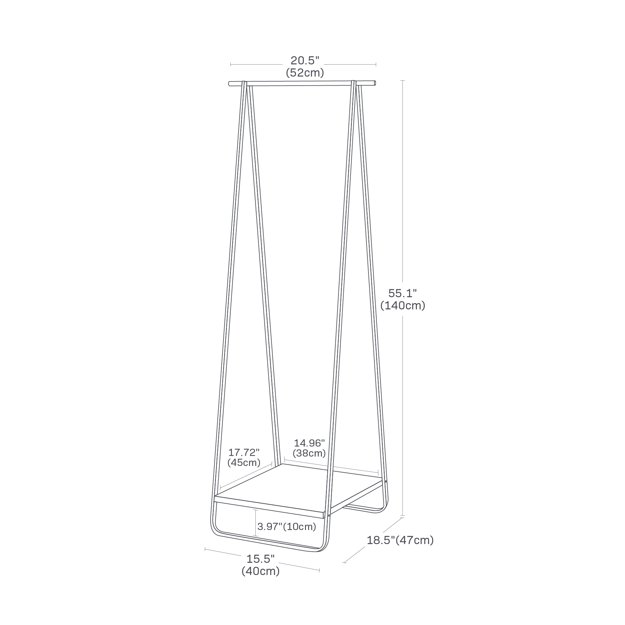Portemanteau TOWER avec étagère. 55,1 pouces de hauteur, 20,5 pouces de longueur, 18,5 pouces de largeur. L