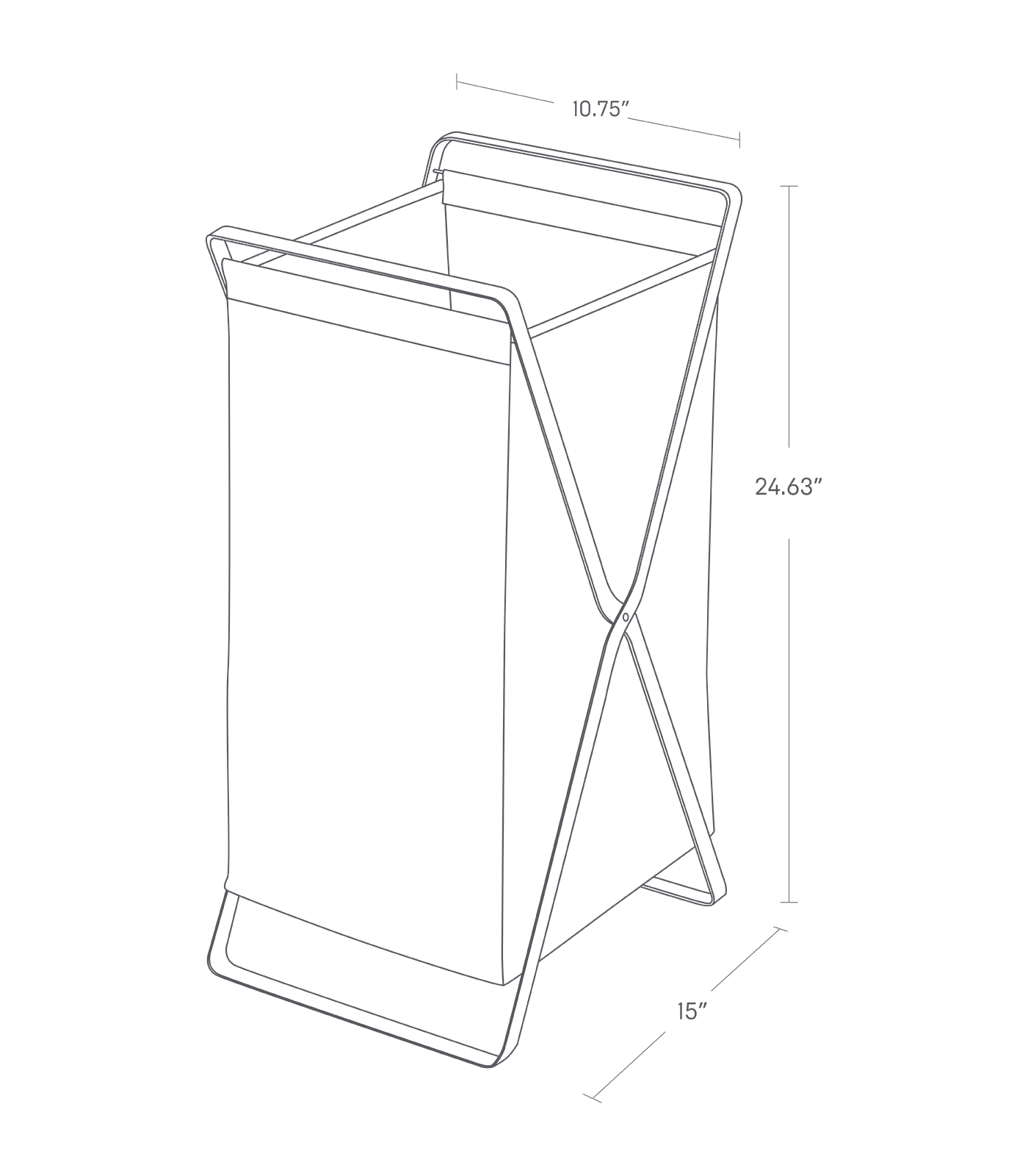 Dimension image for Laundry Hamper on a white background including dimensions  L 14.17 x W 11.81 x H 25.2 inches