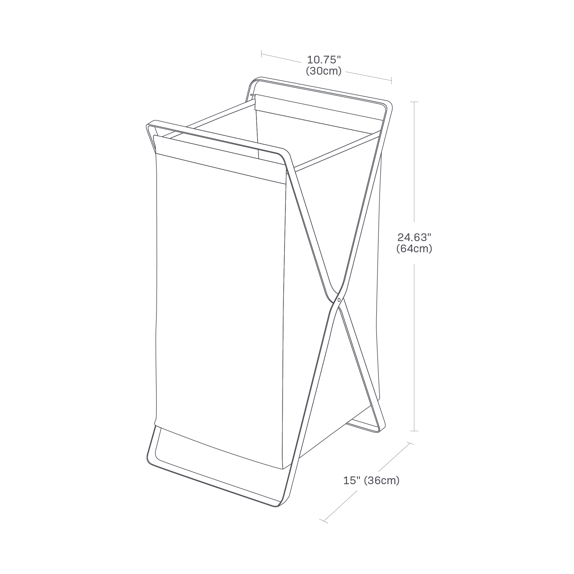 TOWER Laundry Hamper. 24.63 inches tall, 15 inches long, 10.75 inches wide.