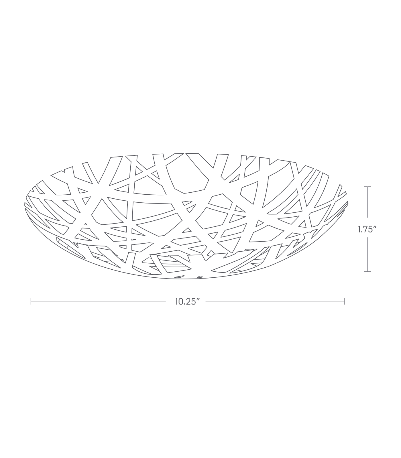 Dimenision image for Fruit Bowlon a white background showing total width and length of 10.25