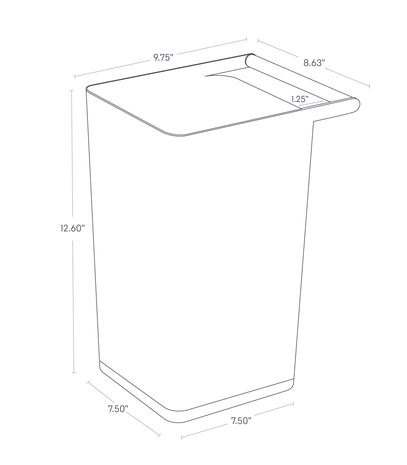 Dimension image for Trash Can showing a bottom length and width of 7.5